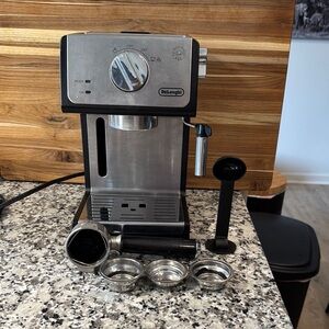 DeLonghi Espresso Machine with Black Accents